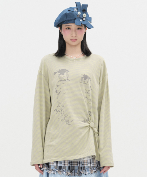 TYPESERVICE（タイプサービス）の「Cry Eyes Ruched Stripe Top [Green]（Tシャツ/カットソー・レディース・その他・FREE）」の2枚目の写真
