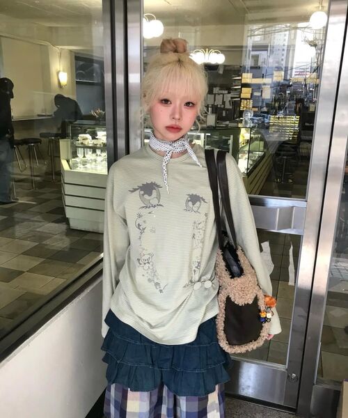 TYPESERVICE（タイプサービス）の「Cry Eyes Ruched Stripe Top [Green]（Tシャツ/カットソー・レディース・その他・FREE）」の7枚目の写真