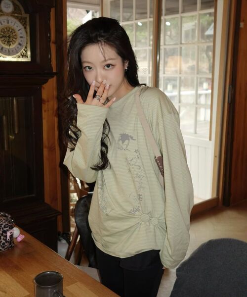 TYPESERVICE（タイプサービス）の「Cry Eyes Ruched Stripe Top [Green]（Tシャツ/カットソー・レディース・その他・FREE）」の8枚目の写真