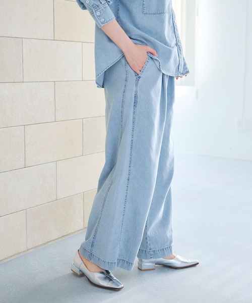 CROSS FUNCTION(クロスファンクション)の「《撥水》FRESH DENIM ドロストデニムワイドパンツ【CROSS FUNCTION/クロスファンクション】(デニムパンツ・レディース・インディゴブルー/サックスブルー・LL/L/M)」の8枚目の写真
