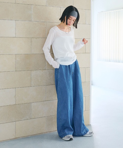 CROSS FUNCTION（クロスファンクション）の「《撥水》FRESH DENIM ドロストデニムワイドパンツ【CROSS FUNCTION/クロスファンクション】（デニムパンツ・レディース・インディゴブルー/サックスブルー・LL/L/M）」の14枚目の写真