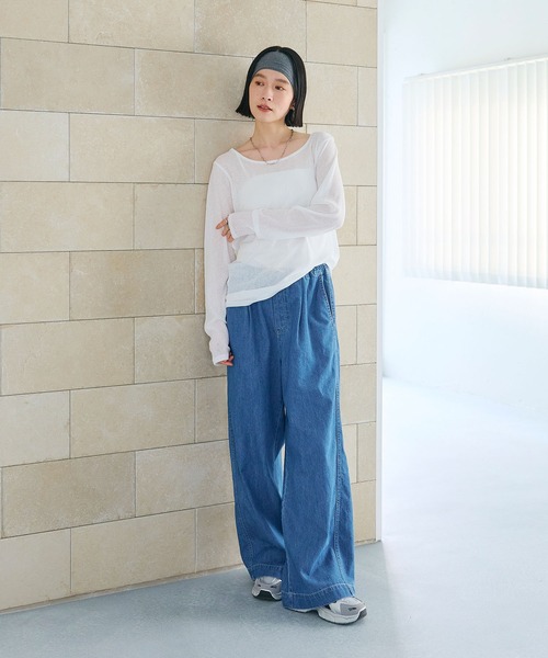 CROSS FUNCTION（クロスファンクション）の「《撥水》FRESH DENIM ドロストデニムワイドパンツ【CROSS FUNCTION/クロスファンクション】（デニムパンツ・レディース・インディゴブルー/サックスブルー・LL/L/M）」の13枚目の写真