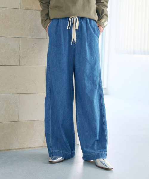 CROSS FUNCTION（クロスファンクション）の「《撥水》FRESH DENIM ドロストデニムワイドパンツ【CROSS FUNCTION/クロスファンクション】（デニムパンツ・レディース・インディゴブルー/サックスブルー・LL/L/M）」の9枚目の写真