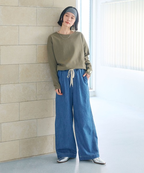 CROSS FUNCTION（クロスファンクション）の「《撥水》FRESH DENIM ドロストデニムワイドパンツ【CROSS FUNCTION/クロスファンクション】（デニムパンツ・レディース・インディゴブルー/サックスブルー・LL/L/M）」の6枚目の写真