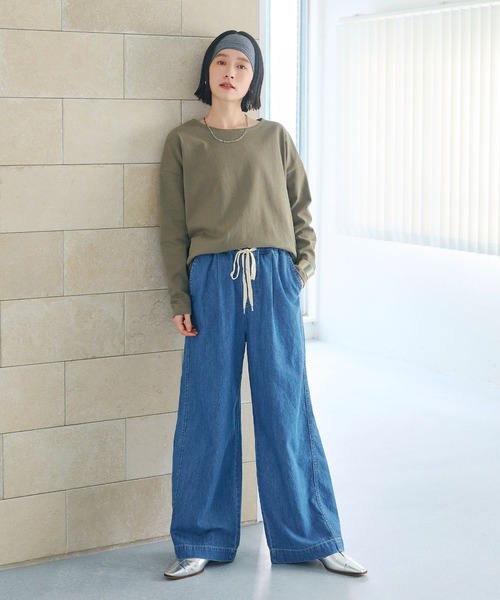 CROSS FUNCTION（クロスファンクション）の「《撥水》FRESH DENIM ドロストデニムワイドパンツ【CROSS FUNCTION/クロスファンクション】（デニムパンツ・レディース・インディゴブルー/サックスブルー・LL/L/M）」の4枚目の写真