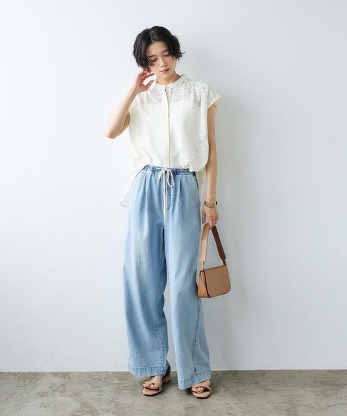 撥水》FRESH DENIM ドロストデニムワイドパンツ【CROSS FUNCTION