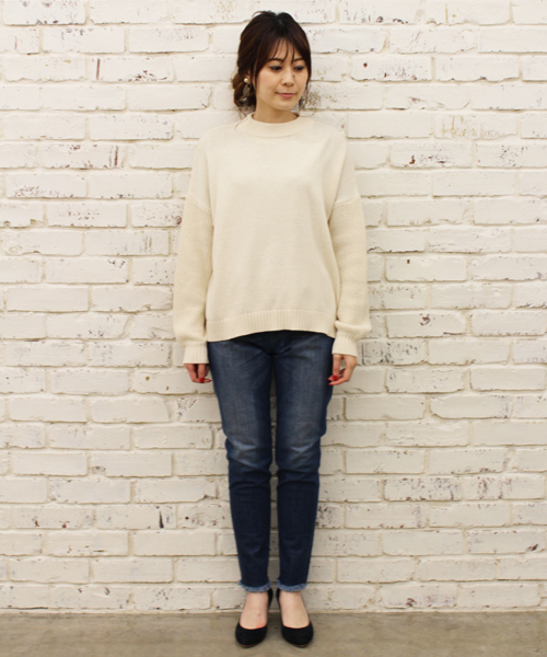 CIAOPANIC（チャオパニック）の「【Ciaopanic】ビッグスリーブニットプルオーバー（ニット/セーター・レディース・ホワイト/ネイビー/オレンジ・FREE）」の6枚目の写真