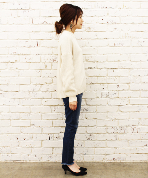 CIAOPANIC（チャオパニック）の「【Ciaopanic】ビッグスリーブニットプルオーバー（ニット/セーター・レディース・ホワイト/ネイビー/オレンジ・FREE）」の7枚目の写真