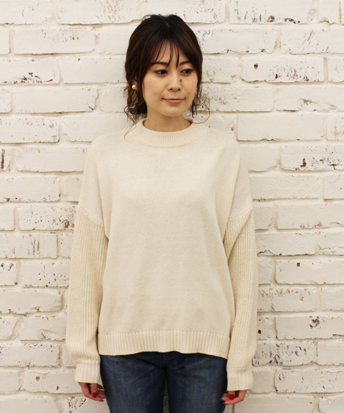 CIAOPANIC（チャオパニック）の「【Ciaopanic】ビッグスリーブニットプルオーバー（ニット/セーター・レディース・ホワイト/ネイビー/オレンジ・FREE）」の5枚目の写真