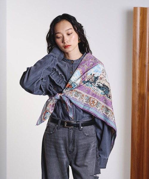 BINDU（ビンドゥー）の「(BINDU)Cotton Voile Wight Map Scarf（バンダナ/スカーフ・レディース・ネイビー/ライトパープル・ONE SIZE）」の4枚目の写真