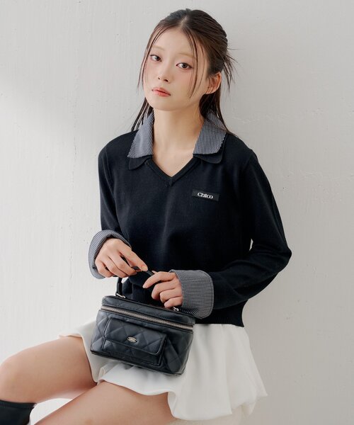 Chico(チコ)の「シャツレイヤードVネックニット(ニット/セーター・レディース・ブラック/グレー/アイボリー/ピンク・FREE)」の6枚目の写真