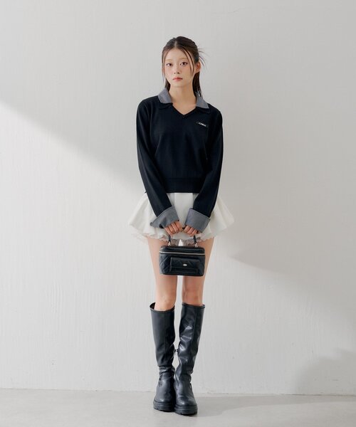 Chico(チコ)の「シャツレイヤードVネックニット(ニット/セーター・レディース・ブラック/グレー/アイボリー/ピンク・FREE)」の7枚目の写真