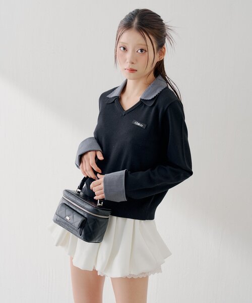 Chico(チコ)の「シャツレイヤードVネックニット(ニット/セーター・レディース・ブラック/グレー/アイボリー/ピンク・FREE)」の9枚目の写真