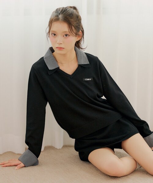 Chico(チコ)の「シャツレイヤードVネックニット(ニット/セーター・レディース・ブラック/グレー/アイボリー/ピンク・FREE)」の10枚目の写真