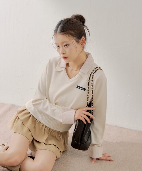 Chico(チコ)の「シャツレイヤードVネックニット(ニット/セーター・レディース・ブラック/グレー/アイボリー/ピンク・FREE)」の13枚目の写真