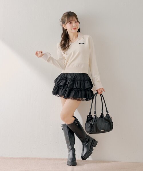 Chico(チコ)の「シャツレイヤードVネックニット(ニット/セーター・レディース・ブラック/グレー/アイボリー/ピンク・FREE)」の14枚目の写真