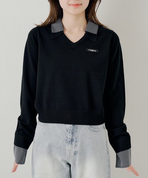 Chico(チコ)の「シャツレイヤードVネックニット(ニット/セーター・レディース・ブラック/グレー/アイボリー/ピンク・FREE)」の21枚目の写真