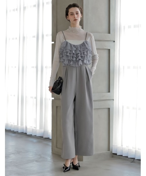 MEISM（ミズム）の「[2026S/S COLLECTION][MEISM by Re:EDIT][低身長/高身長サイズ有]ティアードフリルキャミオールインワン（つなぎ/オールインワン・レディース・グレー/ブラック・LARGE/TALL/MEDIUM/SHORT）」の2枚目の写真