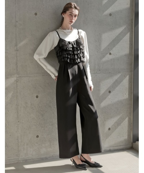 MEISM（ミズム）の「[2026S/S COLLECTION][MEISM by Re:EDIT][低身長/高身長サイズ有]ティアードフリルキャミオールインワン（つなぎ/オールインワン・レディース・グレー/ブラック・LARGE/TALL/MEDIUM/SHORT）」の3枚目の写真