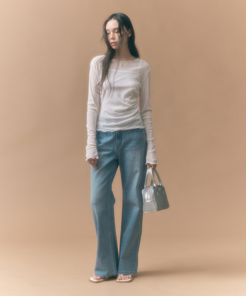 MONGDOL(モンドル)の「サイドシェアリングメッシュロングスリーブアイボリーMDTS061IVORY(Tシャツ/カットソー・レディース・その他・F)」の17枚目の写真