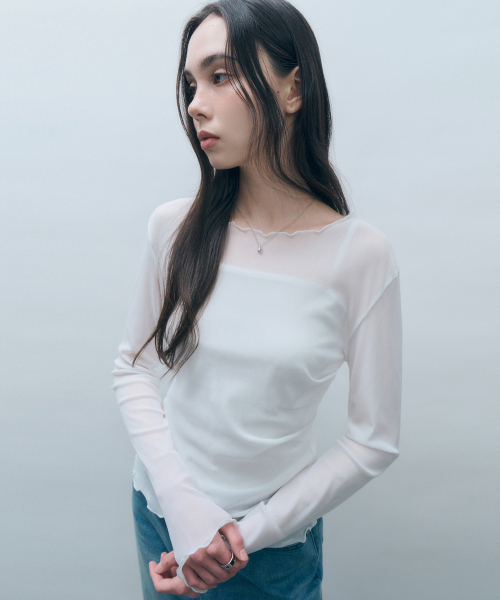 MONGDOL(モンドル)の「サイドシェアリングメッシュロングスリーブアイボリーMDTS061IVORY(Tシャツ/カットソー・レディース・その他・F)」の10枚目の写真