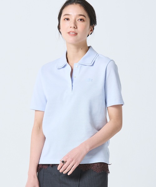 LACOSTE(ラコステ)の「ダブルカラー鹿の子鹿の子ポロシャツ(ポロシャツ・レディース・ホワイト/アクア・34/38/36/40)」の1枚目の写真