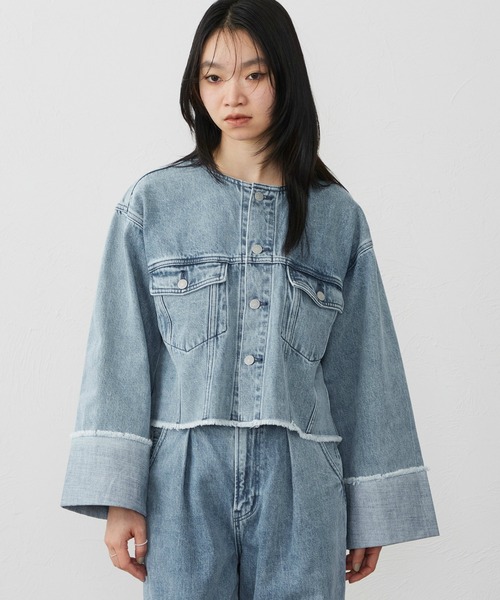EDWIN（エドウィン）の「EDWIN エドウィン ロールアップ デニムジャケット Gジャン（デニムジャケット・レディース・ブラック系その他/インディゴブルー/ライトインディゴブルー・FREE）」の3枚目の写真