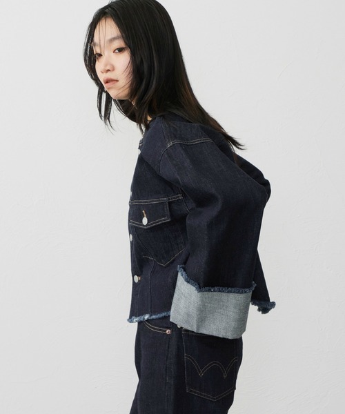 EDWIN（エドウィン）の「EDWIN エドウィン ロールアップ デニムジャケット Gジャン（デニムジャケット・レディース・ブラック系その他/インディゴブルー/ライトインディゴブルー・FREE）」の5枚目の写真