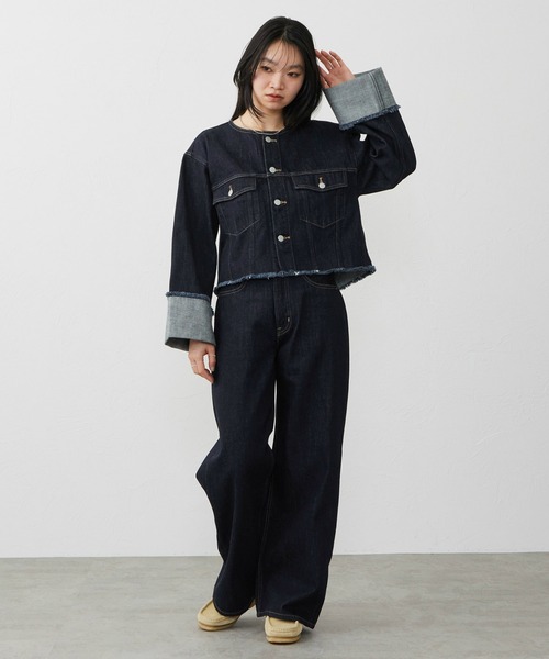 EDWIN（エドウィン）の「EDWIN エドウィン ロールアップ デニムジャケット Gジャン（デニムジャケット・レディース・ブラック系その他/インディゴブルー/ライトインディゴブルー・FREE）」の12枚目の写真