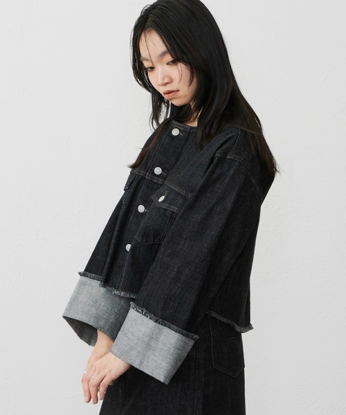 EDWIN（エドウィン）の「EDWIN エドウィン ロールアップ デニムジャケット Gジャン（デニムジャケット・レディース・ブラック系その他/インディゴブルー/ライトインディゴブルー・FREE）」の15枚目の写真