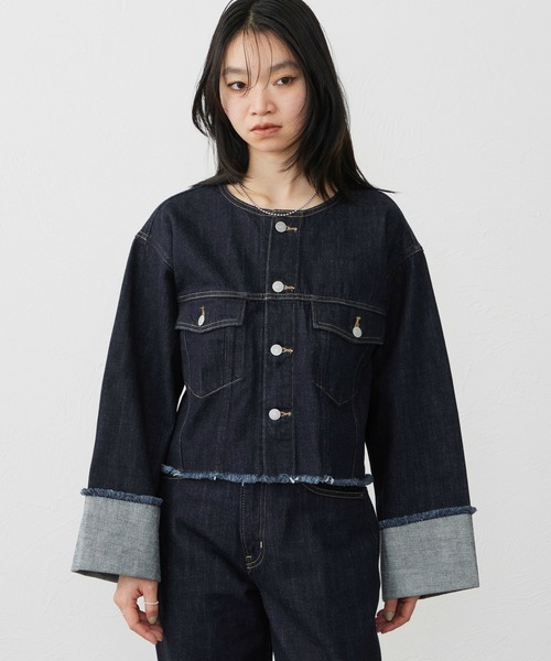 EDWIN（エドウィン）の「EDWIN エドウィン ロールアップ デニムジャケット Gジャン（デニムジャケット・レディース・ブラック系その他/インディゴブルー/ライトインディゴブルー・FREE）」の4枚目の写真