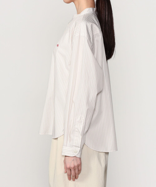 DANTON | コットンポプリン 長袖バンドカラーシャツ STRIPE WOMEN