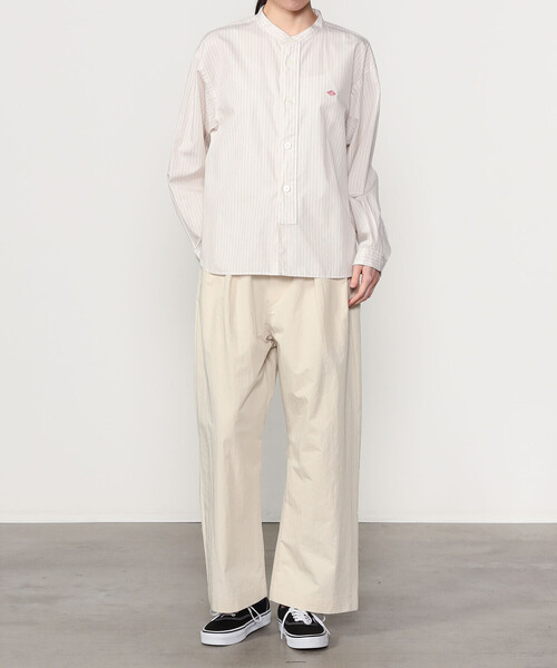 DANTON ダントン バンドカラーシャツ 長袖 ホワイト DANTON | コットンポプリン 長袖バンドカラーシャツ STRIPE WOMEN