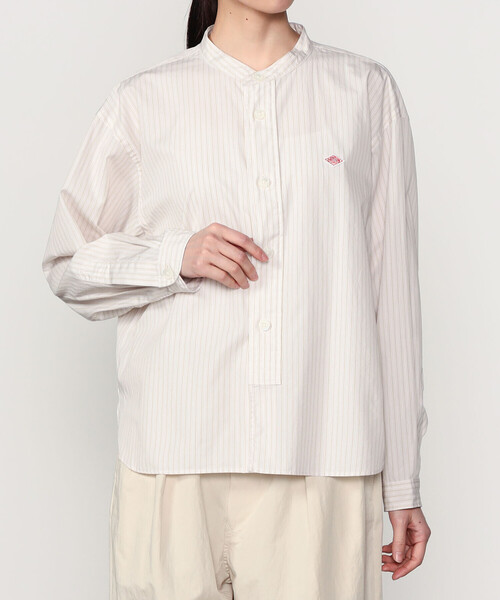 DANTON | コットンポプリン 長袖バンドカラーシャツ STRIPE WOMEN DANTON | コットンポプリン 長袖バンドカラーシャツ STRIPE WOMEN