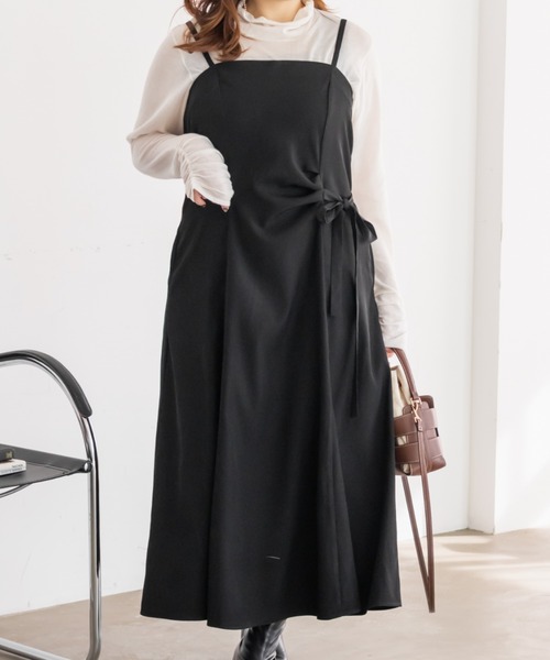 CLETTE(クレット)の「CLETTEオリジナルアシメサイドリボンキャミワンピース(ワンピース・レディース・チャコールグレー/ブラック/ベージュ・4L/3L/LL)」の9枚目の写真