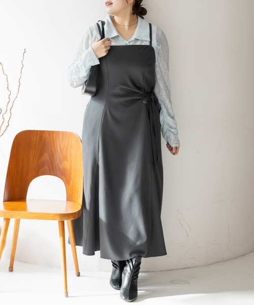 CLETTE(クレット)の「CLETTEオリジナルアシメサイドリボンキャミワンピース(ワンピース・レディース・チャコールグレー/ブラック/ベージュ・4L/3L/LL)」の13枚目の写真