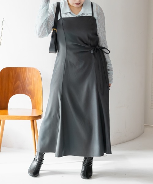 CLETTE(クレット)の「CLETTEオリジナルアシメサイドリボンキャミワンピース(ワンピース・レディース・チャコールグレー/ブラック/ベージュ・4L/3L/LL)」の12枚目の写真