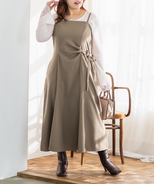 CLETTE(クレット)の「CLETTEオリジナルアシメサイドリボンキャミワンピース(ワンピース・レディース・チャコールグレー/ブラック/ベージュ・4L/3L/LL)」の17枚目の写真