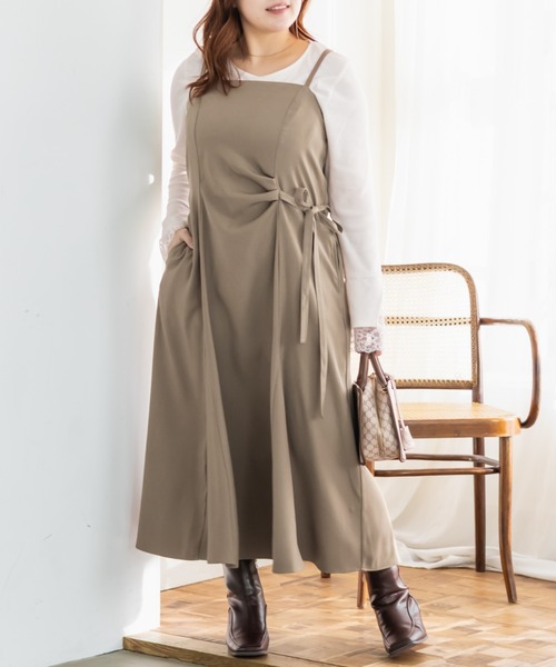 CLETTE(クレット)の「CLETTEオリジナルアシメサイドリボンキャミワンピース(ワンピース・レディース・チャコールグレー/ブラック/ベージュ・4L/3L/LL)」の16枚目の写真