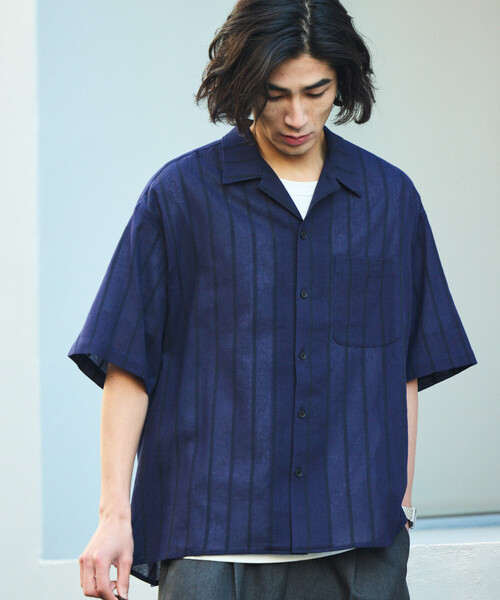 FREAK'S STORE(フリークスストア)の「限定展開 Relax Fit リラックスフィット シャドーストライプ オープンカラー シャツ(シャツ/ブラウス・メンズ・チャコールグレー/ブラック/ブラウン/ネイビー・SMALL/MEDIUM/LARGE)」の7枚目の写真