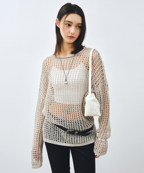 MONGDOL(モンドル)の「ペーパーネットシースルーニットトップ グレー MDKT126GRAY(ニット/セーター・レディース・その他・F)」の1枚目の写真
