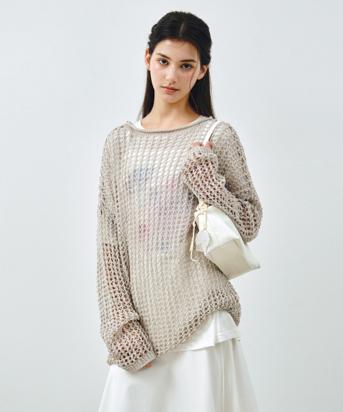 MONGDOL(モンドル)の「ペーパーネットシースルーニットトップ グレー MDKT126GRAY(ニット/セーター・レディース・その他・F)」の4枚目の写真