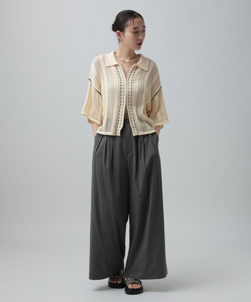 PLEATS PLEASE おしゃれ襟デザイン カーディガン　ボレロ 着こなしいろいろ 襟付きスポンディッシュニットカーディガン