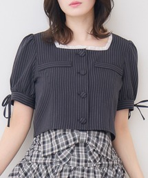 クルミボタンパフ袖ブラウス