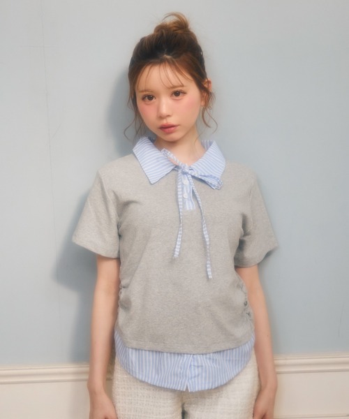 TITTY&CO.(ティティーアンドコー)の「ストライプリボンレイヤードトップス(シャツ/ブラウス・レディース・グレー/ホワイト/ブラック/ネイビー・FREE)」の22枚目の写真