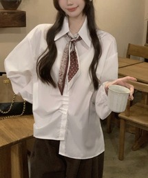 スカーフ付きプリーツデザインシャツブラウス