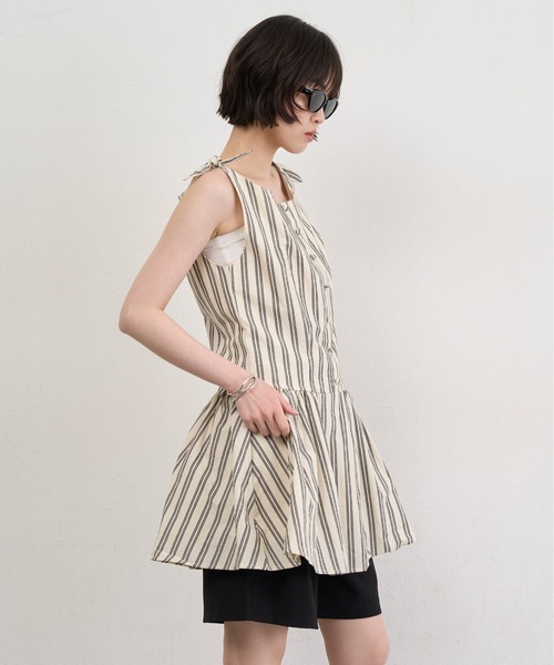 NUJOH(ヌゾ)の「Stripe Tie-Shoulder Mini Tunic Dress / ストライプタイショルダーミニチュニックワンピース(ワンピース・レディース・アイボリー/ブルー・FREE)」の5枚目の写真