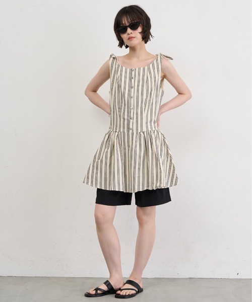 NUJOH(ヌゾ)の「Stripe Tie-Shoulder Mini Tunic Dress / ストライプタイショルダーミニチュニックワンピース(ワンピース・レディース・アイボリー/ブルー・FREE)」の8枚目の写真