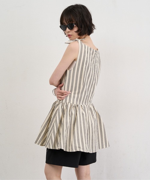 NUJOH(ヌゾ)の「Stripe Tie-Shoulder Mini Tunic Dress / ストライプタイショルダーミニチュニックワンピース(ワンピース・レディース・アイボリー/ブルー・FREE)」の6枚目の写真