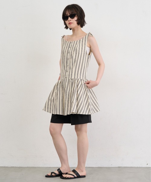 NUJOH(ヌゾ)の「Stripe Tie-Shoulder Mini Tunic Dress / ストライプタイショルダーミニチュニックワンピース(ワンピース・レディース・アイボリー/ブルー・FREE)」の9枚目の写真